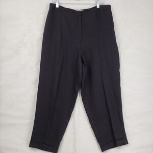Talbots Pants Womens 16 Black Irish Linen Pleated Cuffed Trousers Lined Classic